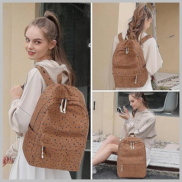 Large Corduroy Bookbag Lightweight 17 inch Corduroy-brown - Picture 3 of 6